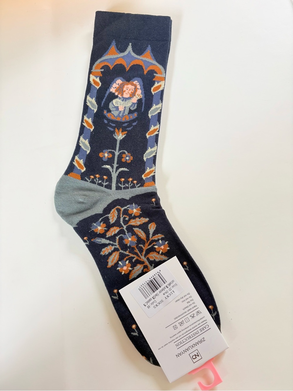 Lucky Socks Dark Blue Fairy Tale Tiger Floral Crew Socks NWT#socks#gifting